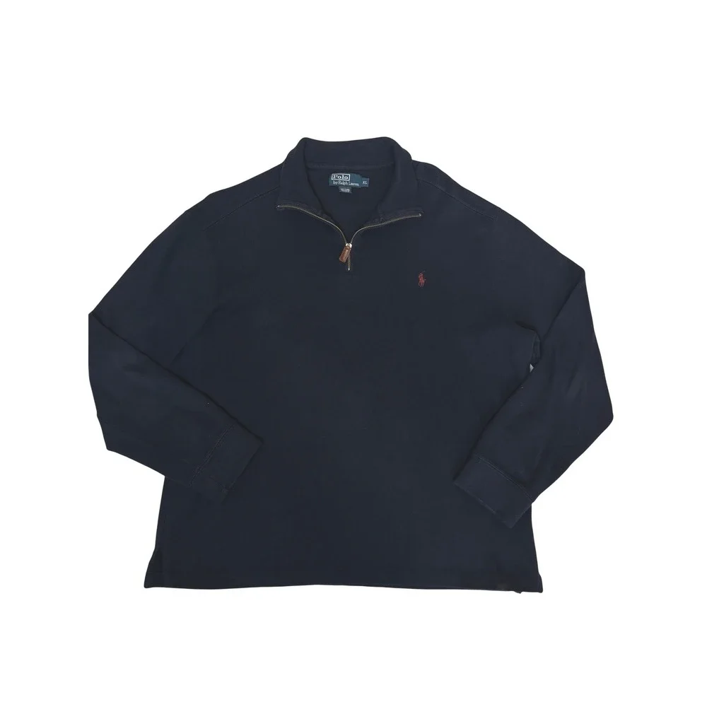 Polo Ralph Lauren Mens XL Navy Blue Quarter Zip 100% Cotton Pullover Sweater